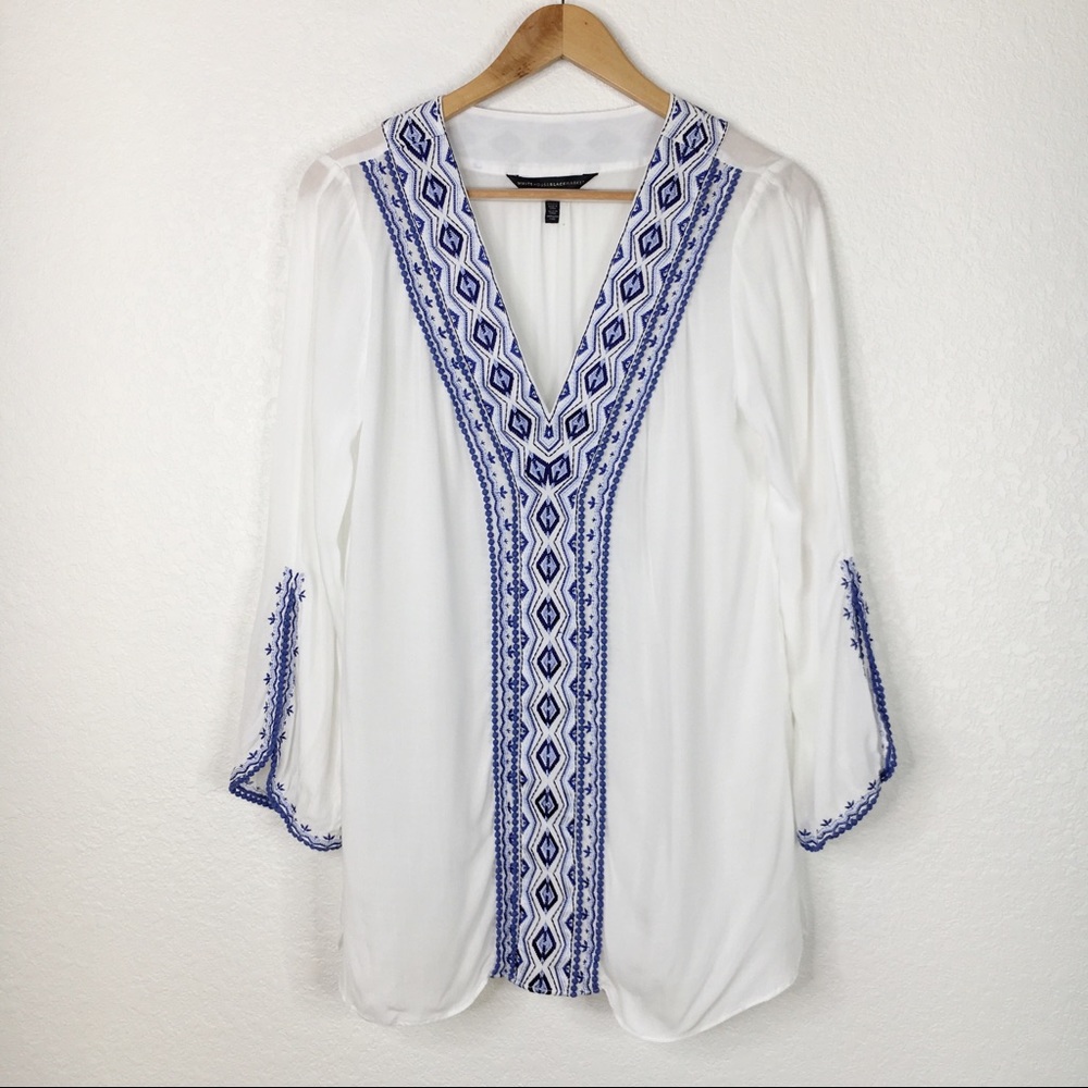 White House Black Market White Embroidered Tunic